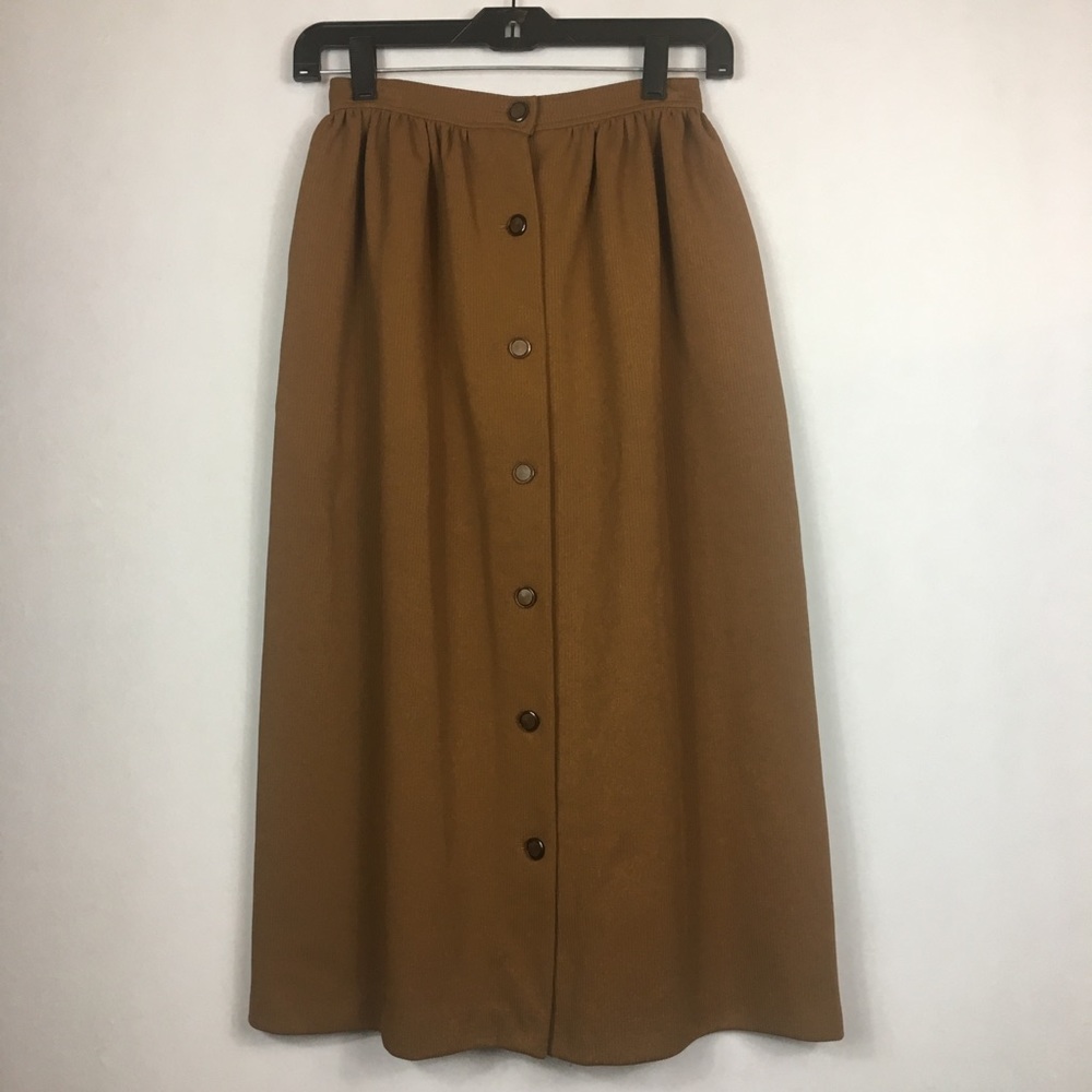 Ribbed Earth Tone High Gathered Waist Midi Skirt